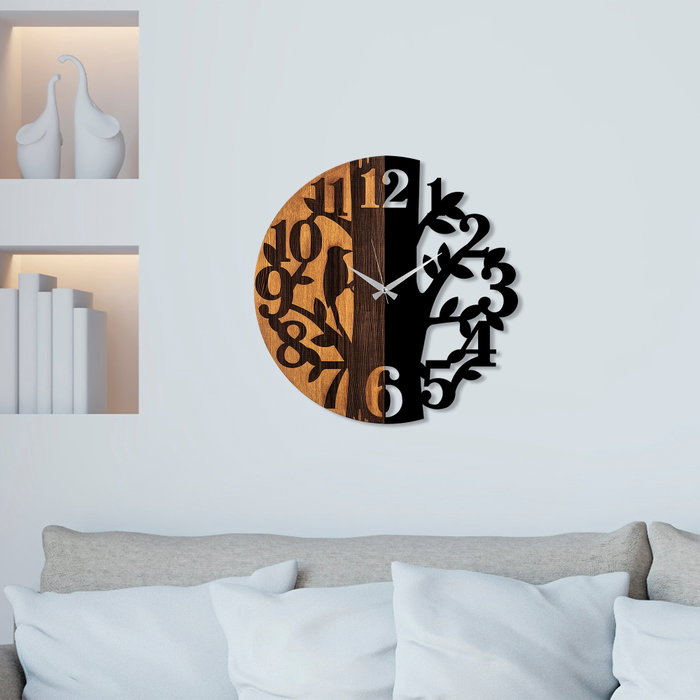 Wallity Reloj de Pared Decorativo de Madera 71 56 cm Madera y Metal Nogal y Negro